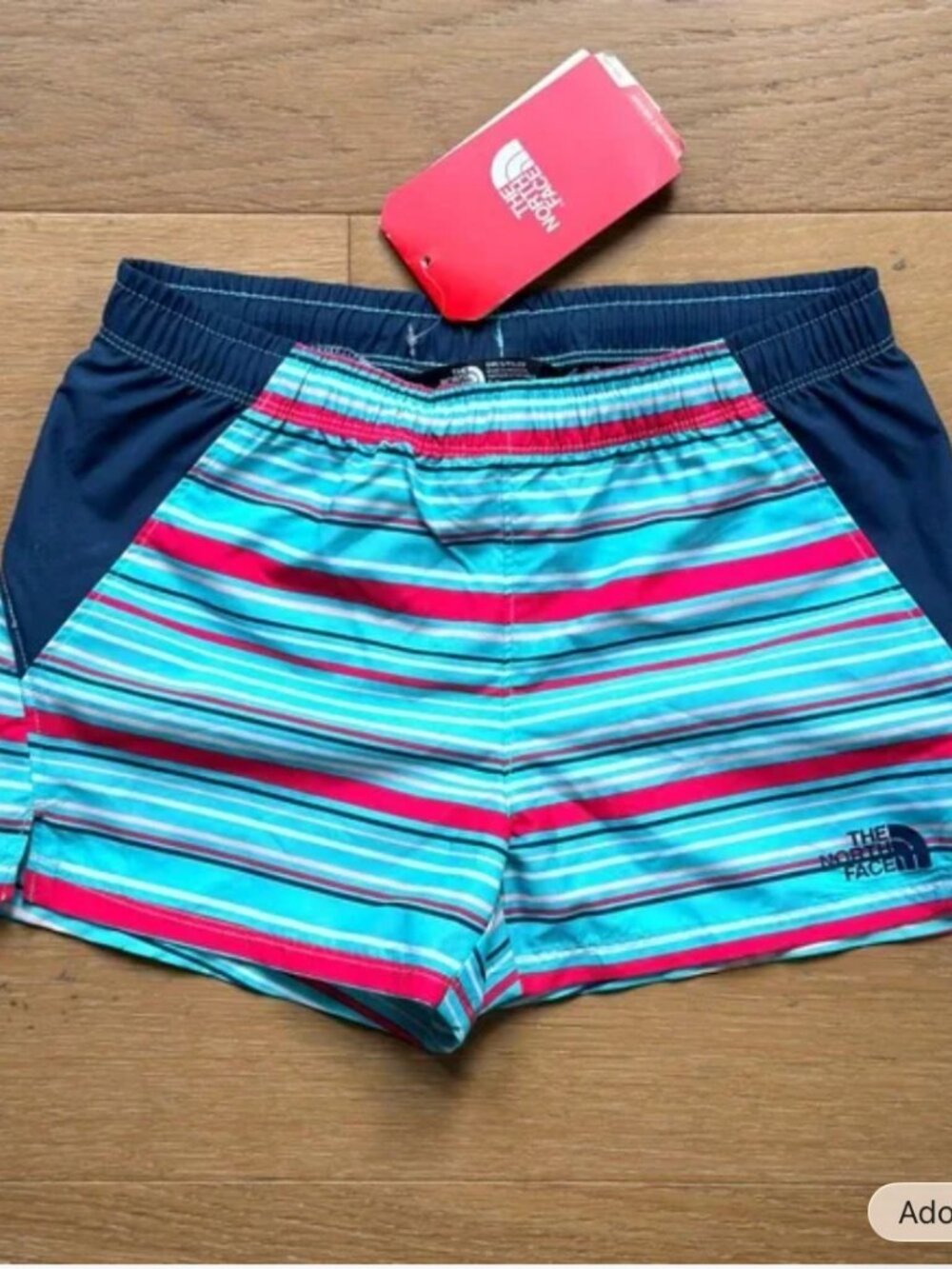NWT North Face Board Shorts Swim Aqua Red Striped Girls Small 6/7 FlashDry